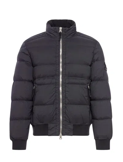 Stone Island Quilted High Collar Bomber Jacket In Black