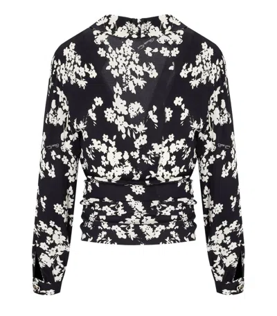 Elisabetta Franchi Georgette Blouse With Floral Pattern And Waist Sash In Black
