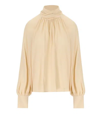Federica Tosi Butter-colored Silk Blend Blouse With Puffed Sleeves In Brown