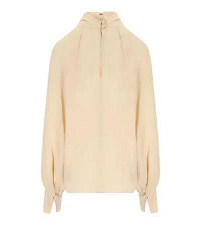 Federica Tosi Butter-colored Silk Blend Blouse With Puffed Sleeves In Brown
