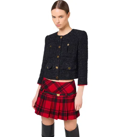 Elisabetta Franchi Cropped Tweed Jacket In Black