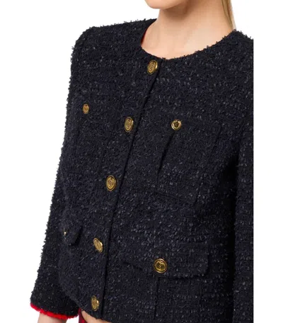Elisabetta Franchi Cropped Tweed Jacket In Black