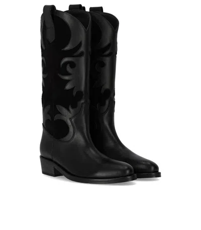 Via Roma 15 Texan Boots In Black Leather In Black