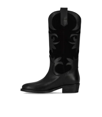 Via Roma 15 Texan Boots In Black Leather In Black