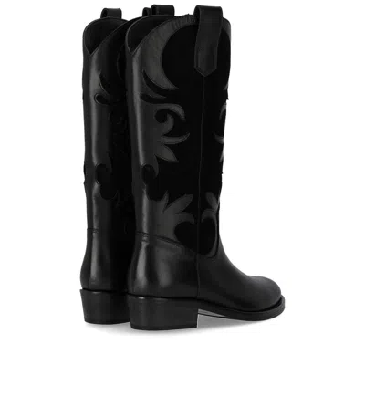 Via Roma 15 Texan Boots In Black Leather In Black