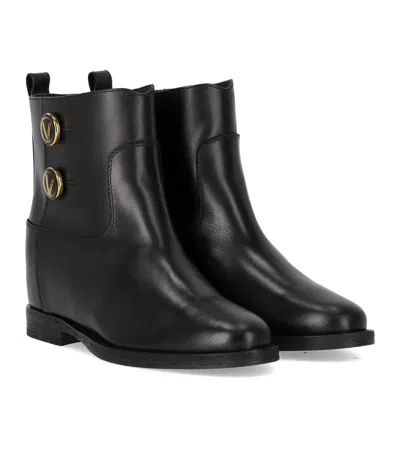 Via Roma 15 Santa Monica Black Ankle Boot With Buttons In Black