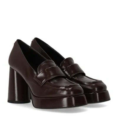 Halmanera Glaze Dark Brown Heeled Loafer In Brown