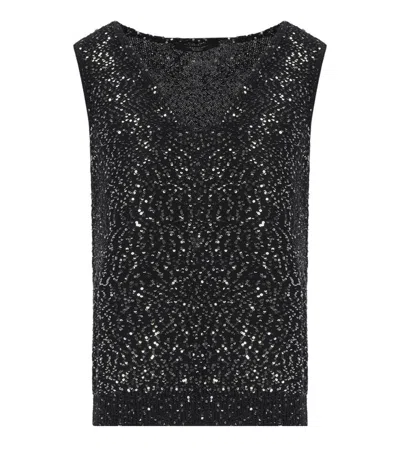 Weekend Max Mara Sequin Embellished V-neck Top In Black