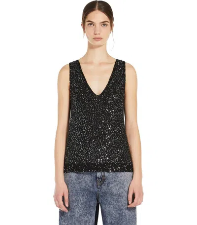 Weekend Max Mara Sequin Embellished V-neck Top In Black