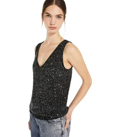 Weekend Max Mara Sequin Embellished V-neck Top In Black