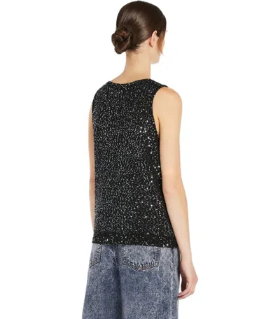 Weekend Max Mara Sequin Embellished V-neck Top In Black