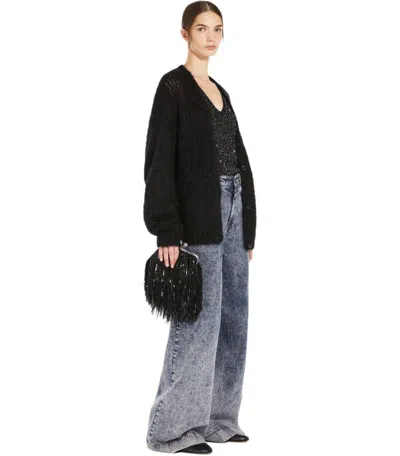 Weekend Max Mara Sequin Embellished V-neck Top In Black