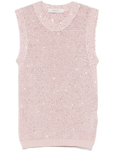 Golden Goose Mesh Knit Top With Sequins And Contrasting Details In Pink