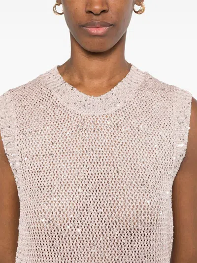 Golden Goose Mesh Knit Top With Sequins And Contrasting Details In Pink