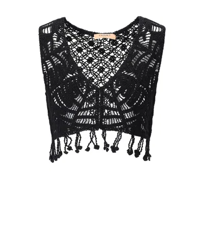 Twinset Black Crochet Top In Black