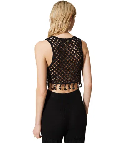 Twinset Black Crochet Top In Black