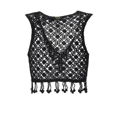 Twinset Black Crochet Top In Black