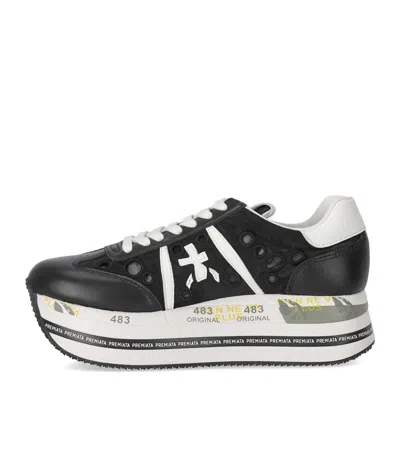 Premiata Beth Sneakers In Black Leather And Fabric In Black
