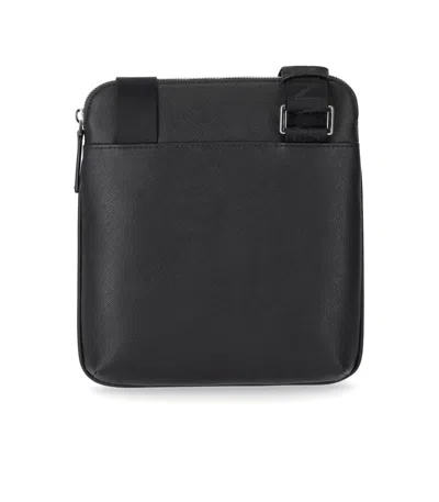 Emporio Armani Asv Regenerated Saffiano Leather Flat Shoulder Bag With Eagle Plate