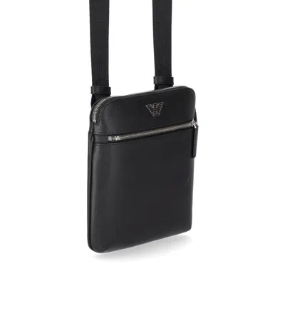Emporio Armani Asv Regenerated Saffiano Leather Flat Shoulder Bag With Eagle Plate