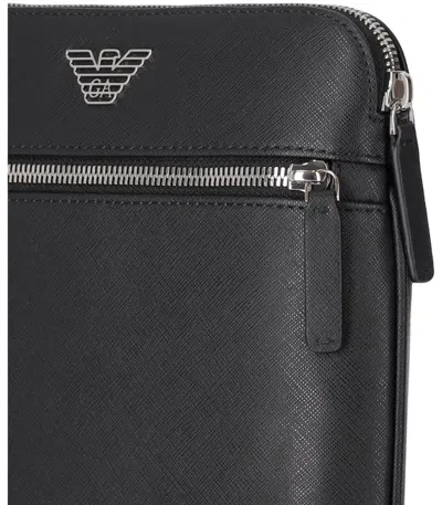 Emporio Armani Asv Regenerated Saffiano Leather Flat Shoulder Bag With Eagle Plate
