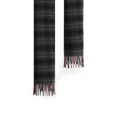 Woolrich Double Wool Check Grey Scarf In Gray