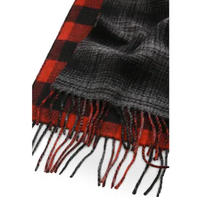 Woolrich Double Wool Check Grey Scarf In Gray