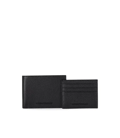 Emporio Armani Black Wallet+card Holder Set In Black