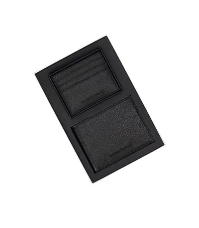 Emporio Armani Black Wallet+card Holder Set In Black