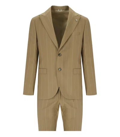Manuel Ritz Beige Pinstripe Single-breasted Suit