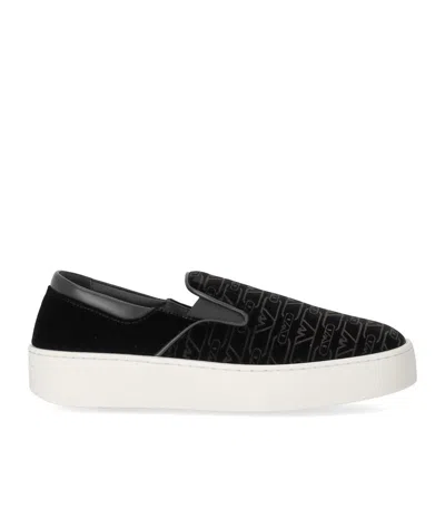 Emporio Armani Black Monogram Slip-on Sneaker In Black