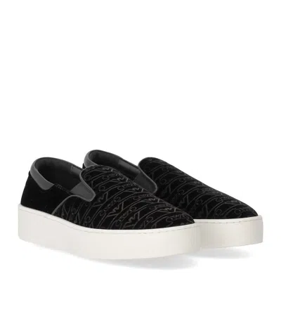 Emporio Armani Black Monogram Slip-on Sneaker In Black