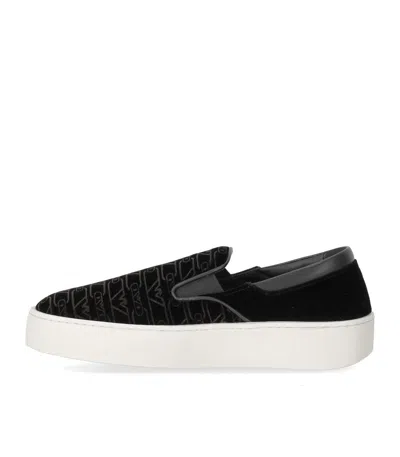 Emporio Armani Black Monogram Slip-on Sneaker In Black