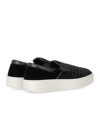 Emporio Armani Black Monogram Slip-on Sneaker In Black