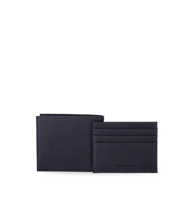 Emporio Armani Blue Wallet+card Holder Set In Black