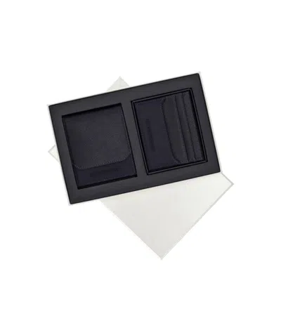 Emporio Armani Blue Wallet+card Holder Set In Black
