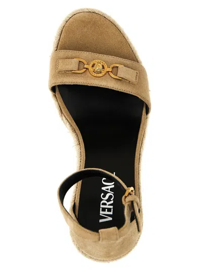 Versace Beige Wedges With Adjustable Buckle Closure And Medusa Plaque On The Front In Leather Woman
