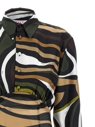Pucci Long-sleeved Mini Dress With Marble Print In Green