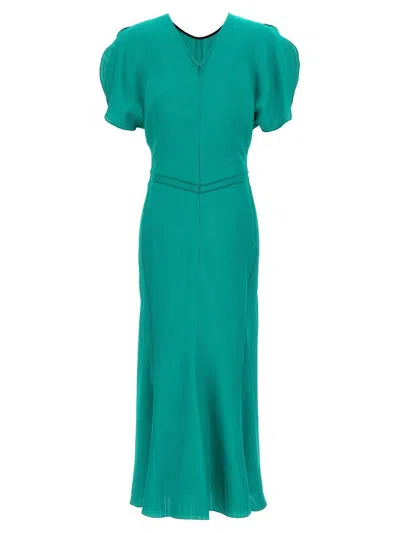 Victoria Beckham Gathered Waist Midi Dress In Green