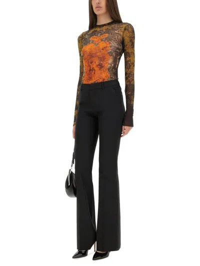 Jean Paul Gaultier Graphic Print Sheer Fabric Tops In Orange