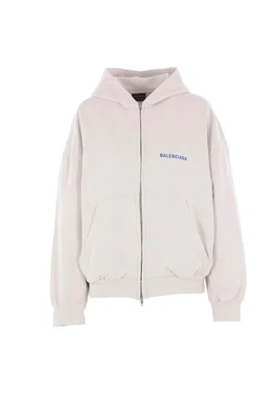 Balenciaga White Sweatshirt With Fixed Hood And Logo Lettering On Front And Rear In Cotton Woman In Neutral