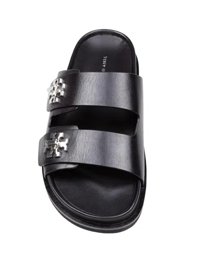 Tory Burch Double Strap Leather Flat Sandals In Black