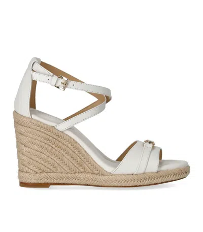 Michael Kors Mandy Wedge Sandal In White Leather With Jute Wedge