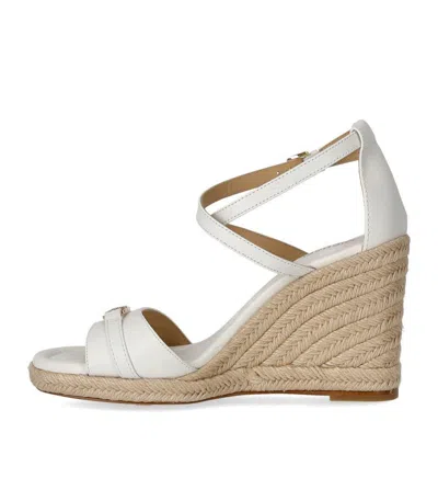 Michael Kors Mandy Wedge Sandal In White Leather With Jute Wedge