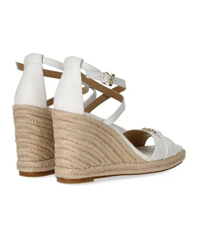 Michael Kors Mandy Wedge Sandal In White Leather With Jute Wedge