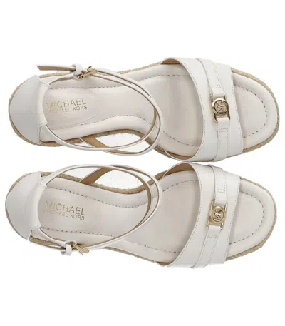 Michael Kors Mandy Wedge Sandal In White Leather With Jute Wedge