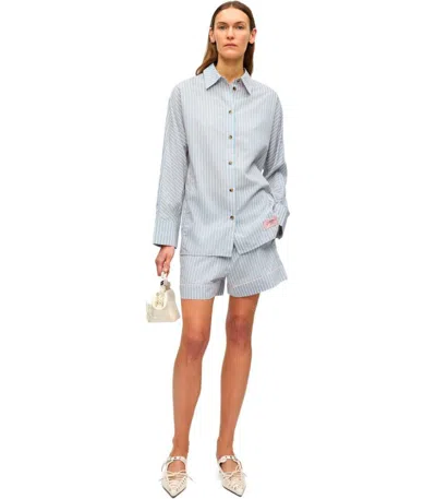 Ganni Soft Chambray Striped Shorts In Blue