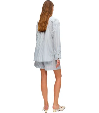 Ganni Soft Chambray Striped Shorts In Blue