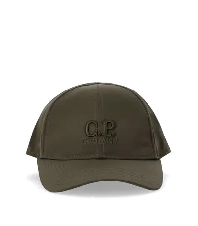 C.p. Company Green Baseball Cap With Logo Embroidered On The Front In Cotton Man In Brown