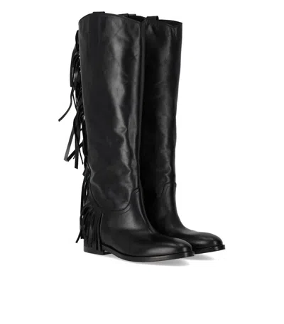 Strategia Black Fringed Boot In Black